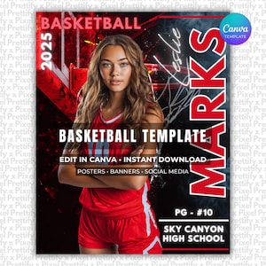 Basketball Poster Canva Template | Basketball Background For Custom Sports Posters, Senior Banners, Cards, Memory Mates