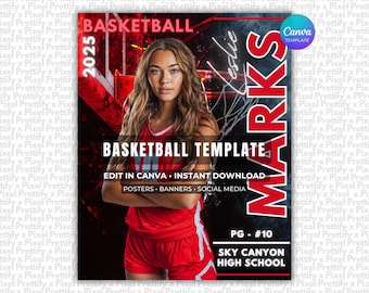 Basketball Poster Canva Template | Basketball Background For Custom Sports Posters, Senior Banners, Cards, Memory Mates