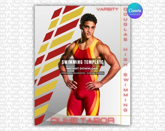 Swimming Poster Canva Template | Swimmer Background For Senior Sports, Custom Swim Photo, & Banner Design | Photoshop Template Alternative