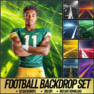 62 Football Digital Backdrops for Sports Photography | Football Background For Football Banner, School Sports, & Senior Portrait Photo