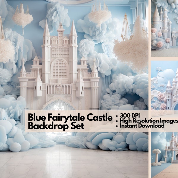 Fairytale Castle Digital Background Blue Fairytale Digital Backdrop Holiday Phogtography Overlay for kids Toddlers Pets Fairytale Backdrop