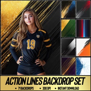 71 Action Lines Digital Photo Backdrops: Perfect As Sports Background For Basketball, Softball, Football, Tennis Poster, & Soccer Banner