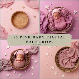 25 Pink Newborn Digital Backdrops, Newborn Background, Newborn Backdrop, Baby Backdrop, Newborn Photography, Newborn Photography Prop