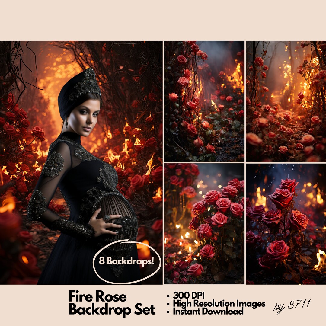 Fire Rose Digital Backdrop Vertical Portrait Background, Portrait ...
