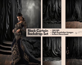 Digital Curtain Backdrops, Black Curtain Background, Digital Professional Studio Backdrops for Photography