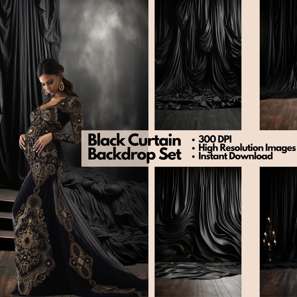 Black Curtain Fine Art Backdrop Overlays, Black Curtain Background Overlays, Maternity Backdrop Overlays for Photoshop Composites