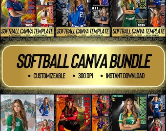 Softball Canva Poster Vorlage BUNDLE | Benutzerdefinierte Senior Sport Banner, Softball Karten, Softball Hintergrund | Digitaler Hintergrund