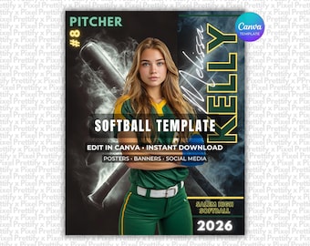 Softball Poster Canva Template | Softball Background For Custom Sports Posters, Senior Banners, Cards, Memory Mates | Non-Photoshop Template