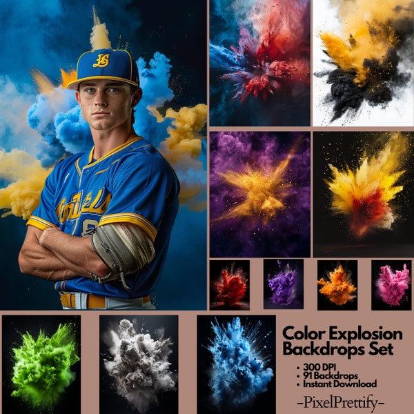 91 Color Explosion Digital Backdrops: School Color Photography Backgrounds for Sports Posters, Football, Baseball, Soccer, Softball, Seniors