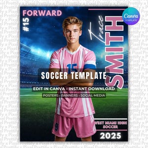 Soccer Poster & Banner Canva Template | Editable Digital Soccer Background For Sports Poster Backdrops, Memory Mates, High School Senior