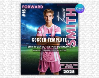 Soccer Poster & Banner Canva Template | Editable Digital Soccer Background For Sports Poster Backdrops, Memory Mates, High School Senior