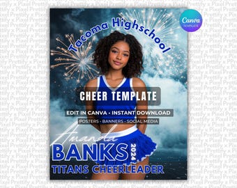 Cheerleader Canva Template | For Cheer & Dance Banner, Senior Sports Poster, and Custom Digital Memory Mate Background | No Photoshop Needed