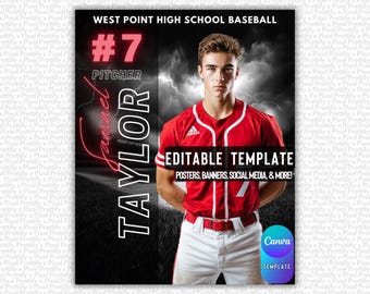 Mall för baseboll Canva-affisch | Anpassad seniorsportbanner, basebollkort, softbollbakgrund | Digital bakgrund | Ingen Photoshop behövs