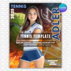 Tennis Poster & Banner Canva Template | Tennis Backdrop For Custom Sports Poster, Senior Banner, Cards, and Memory Mate | Non-Photoshop