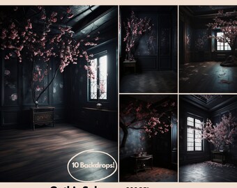 Gothic Sakura Digital Backdrops, Maternity Backdrop Overlays, Photography Digital Background Overlays, Photoshop Textures Overlays
