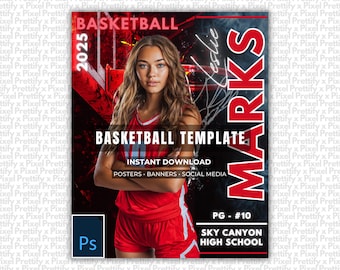Basketball Poster Photoshop Template | PSD Digital Background | Sports Poster, Senior Banner, Memory Mate, Custom Basketball Card Backdrop