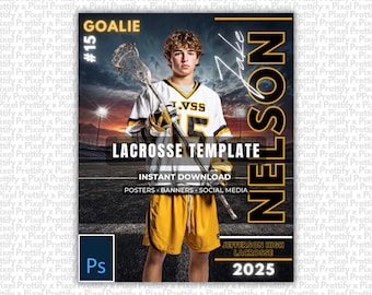 Lacrosse Poster Photoshop Template | Custom Sports Banner, Senior Night, Player Card, & Memory Mate | Digital Background | PSD