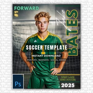 Soccer Poster Photoshop Template | Custom Sports Banner, Senior Night Poster, Memory Mate, Player Card, Soccer Banner, Digital Background