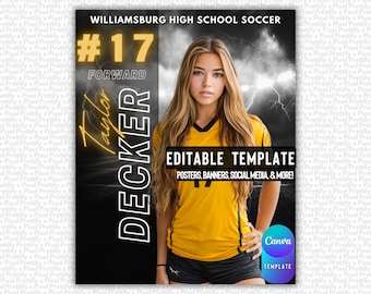 Soccer Poster & Banner Canva Template | Editable Digital Soccer Background For Sports Poster Backdrops, Memory Mates, High School Senior