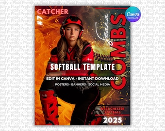 Canvassjabloon softbalposter | Softbalachtergrond voor aangepaste sportposters, spandoeken voor senioren, kaarten, geheugensteuntjes | Niet-Photoshop-sjabloon