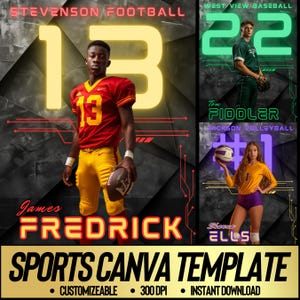 Modello di poster sportivo Canva / Banner personalizzati per anziani, carte da baseball, sfondi per basket, sfondo per football / Alternativa a Photoshop