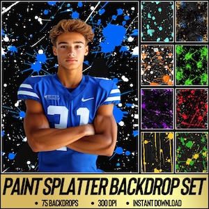 Paint Splatter Sport Backdrops Soccer, Football, Basketball, Baseball, Volleyball, Tennis, Softball, Hockey Digital Backdrop Template