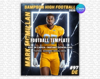 Modello Canva per poster di calcio / Sfondo modificabile per scheda giocatore, banner, serata senior, Memory Mate e design sportivi personalizzati