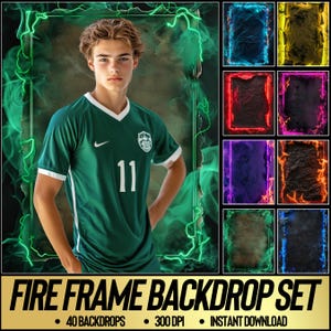 40 Fire Frame Digital Backdrops: School Color Photography Backgrounds for Sports Posters, Football, Baseball, Soccer, Softball, Seniors