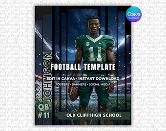 Modello Canva per poster di calcio / Sfondo modificabile per scheda giocatore, banner, serata senior, Memory Mate e design sportivi personalizzati