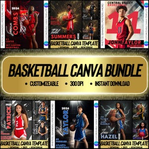 Pacote de modelos de pôster de basquete Canva | Banner esportivo sênior personalizado, cartões de basquete, cenário de basquete | Fundo digital