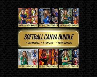Softball Canva Poster Template BUNDLE | Custom Senior Sports Banner, Softball Cards, Softball Backdrop | Digital Background