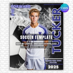 Fotbollsaffisch och banner Canva-mall | Redigerbar digital fotbollsbakgrund för sportaffischer, minneskompisar, gymnasieelever