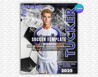 Soccer Poster & Banner Canva Template | Editable Digital Soccer Background For Sports Poster Backdrops, Memory Mates, High School Senior