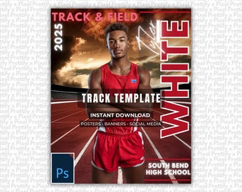 Track & Field Photoshop Template For Custom Posters and Banners | Editable Digital Track Background | Sports Poster, Senior Banner | PSD