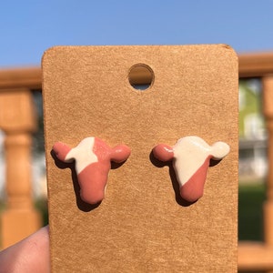 Cow Earrings, Stud, Western, Country, Cowboy, Cowgirl, Farm, Animal, Barn, Polymer Clay, Handmade
