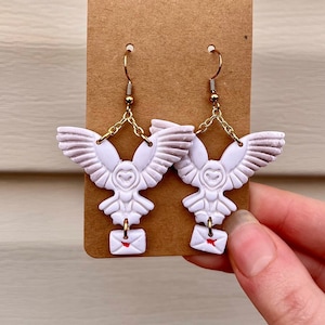 Messenger Owl Earrings, Wizard, Letter, Polymer Clay, Handmade