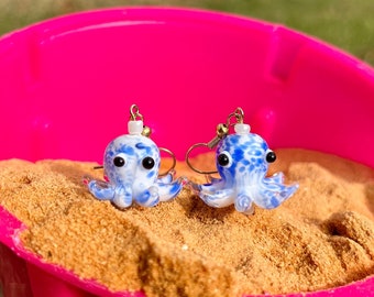 Boucles d'oreilles pieuvre en verre, Océan, Mer, Plage, Calmars, Mignonne