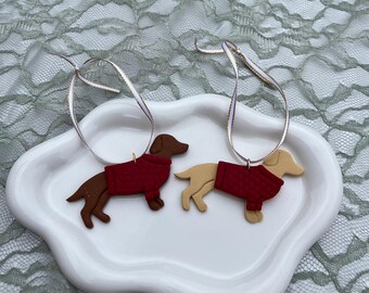 Dog in Sweater Ornament, Puppy Ornament, Dog Lover Christmas Gift, Handmade Polymer Clay