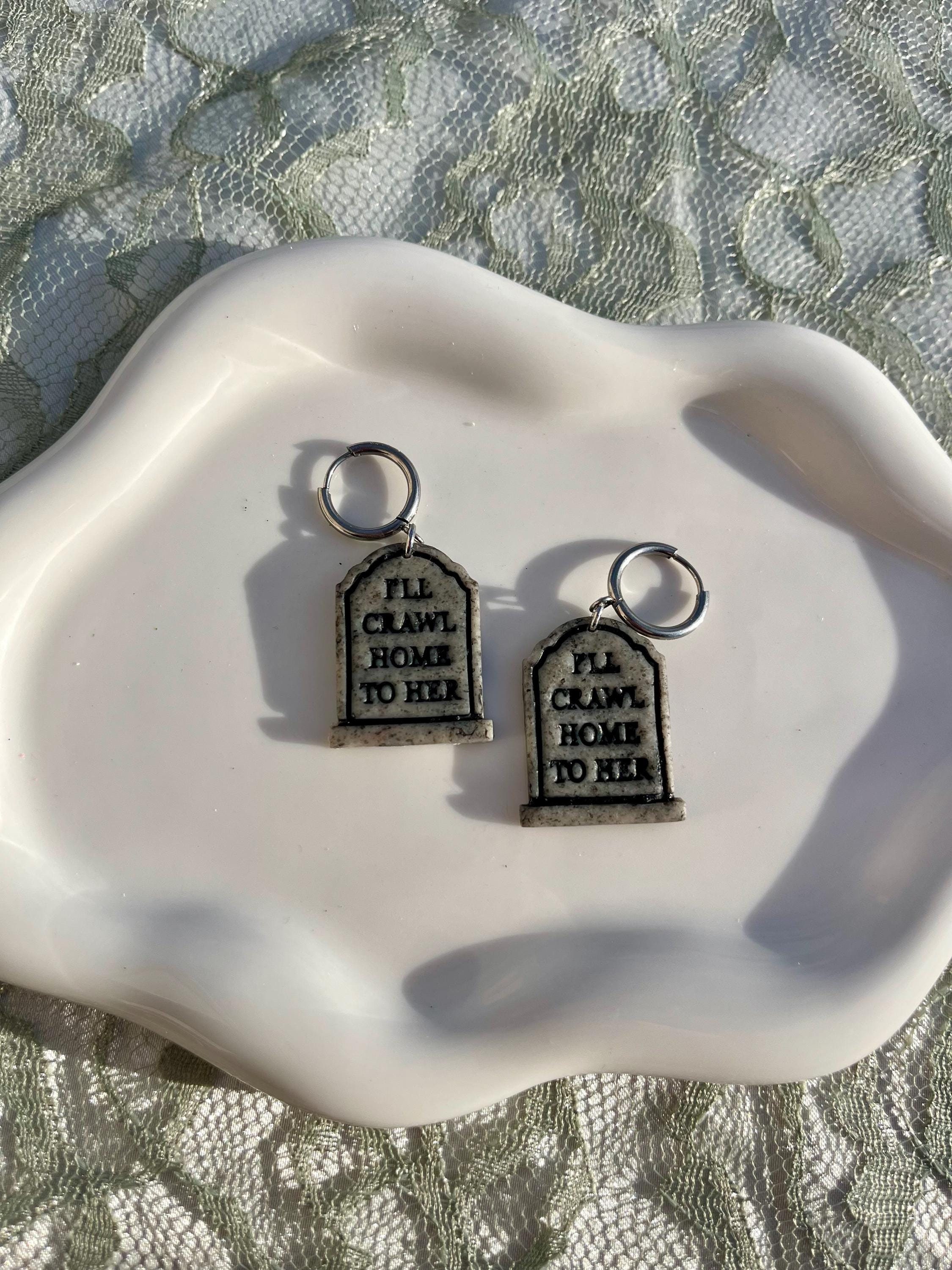 Work Song Tombstone Earrings, Hozier Inspired Earrings, “I’ll Crawl Home to Her,” Wasteland Baby, Unreal Unearth, Polymer Clay, Handmade