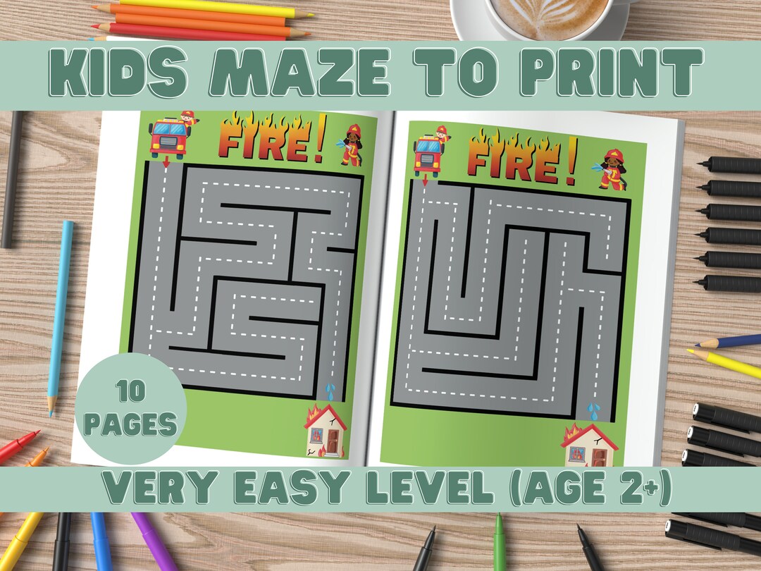 Mazes for Kids Fire Maze Activity Book Printable Fireman Busy Etsy