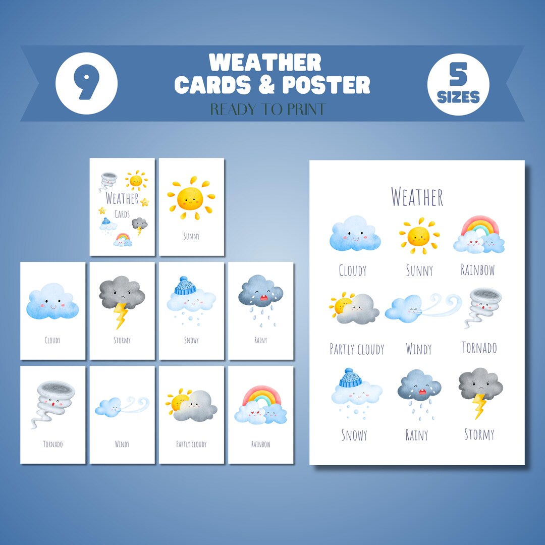 Educational Posters Weather Chart Classroom Decor Weather Flashcard Printable Preschool Weather