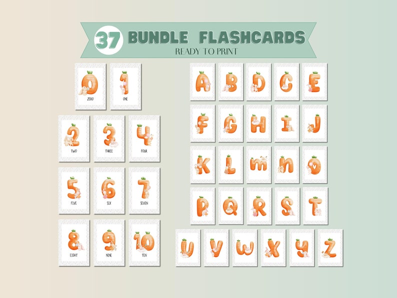 Alphabet and Number Flashcards Bundle Shaped Like Carrots Featuring