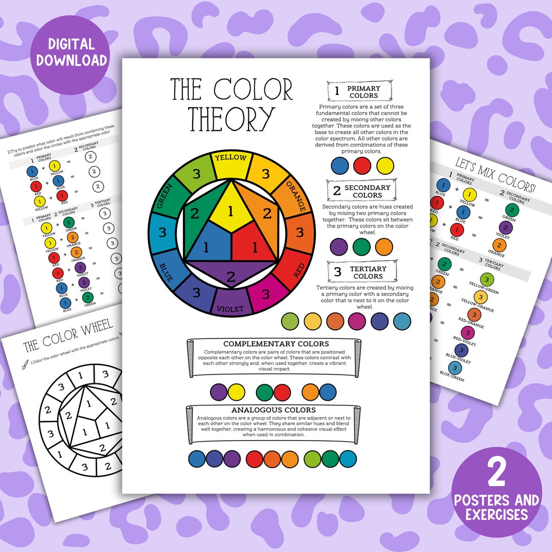 Color Wheel Theory Posters Color Mixing Chart Educational Worksheets ...