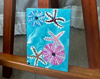Sea Urchins and Starfish-original 3X4 mini acrylic painting