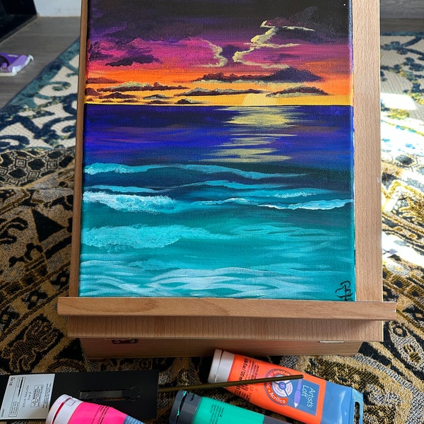 Sunset Acrylic Painting | Ocean Waves Wall Art | Ocean Lovers Gift | Tropical Wall Decor
