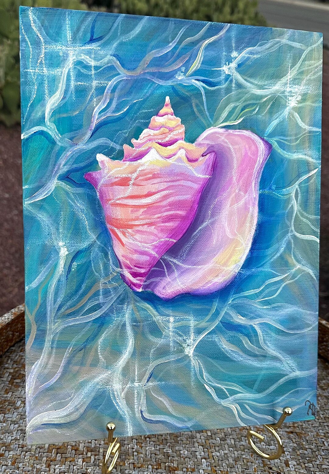 Seashell Acrylic Painting – Conch Shell Wall Art, Beach House Decor ...