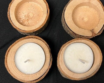 Set of 4 Rustic Wood Tealight Holders