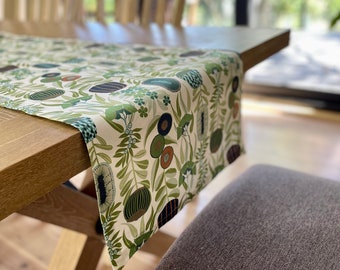 Long Table Runner, Linen Centre piece, Table Linen, Australian Native Flora Jocelyn Proust, Green floral