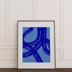 Abstract Blue Brush Stroke Wall Art, Bold Blue Minimal Painting, Contemporary Expressive Abstract, Modern Blue Art Print