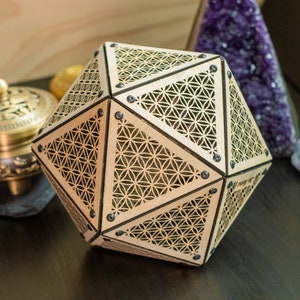 Icosahedron Flower of Life Model Kit Sculpture, Sacred Geometry Decor, Laser Cut Ornament, Kumiko, Desk Decoration, Centerpiece, Table Decor